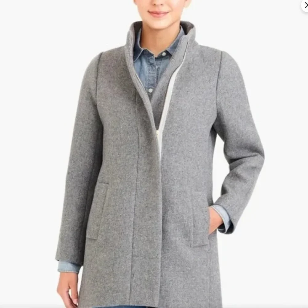 J Crew Mercantile Wool Blend Gray Overcoat Full Zip Old Money Preppy Size 0 - Picture 1 of 13